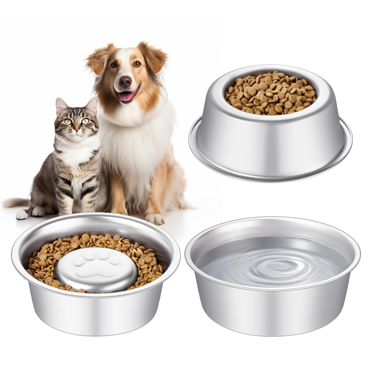 Stainless Steel Pet Dog Water and Food Bowl, 2-Pack Y277800