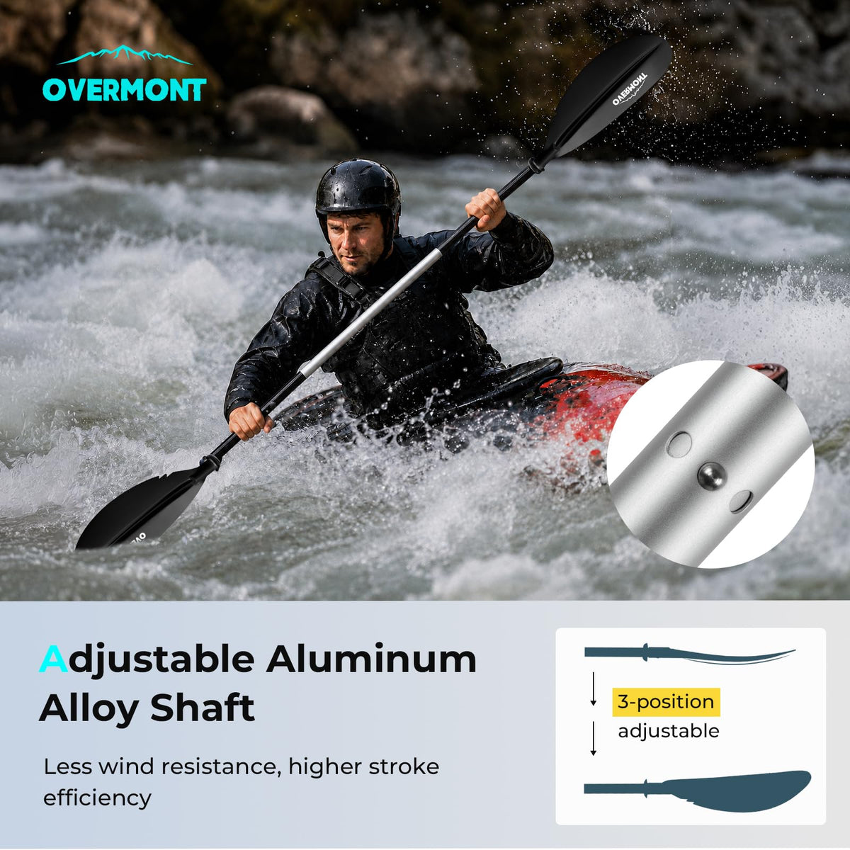 Heavy Duty Aluminum Alloy Kayak Paddles with Leash W4355