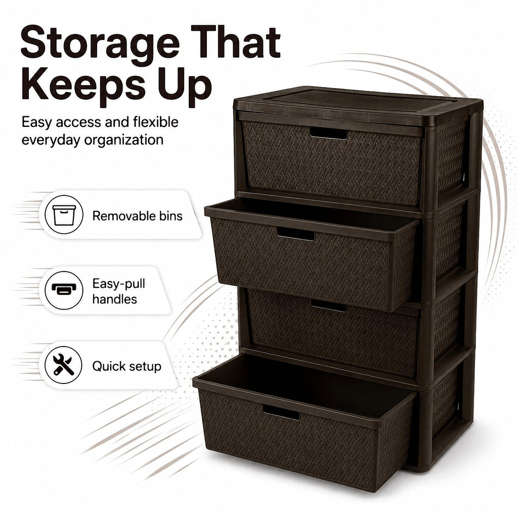 4 Drawer Brown Plastic Storage Tower S543