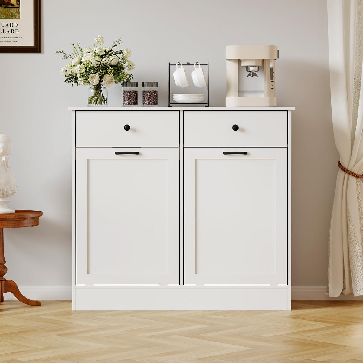 White 20-Gallon Wooden Tilt-Out Trash Can Cabinet L7765