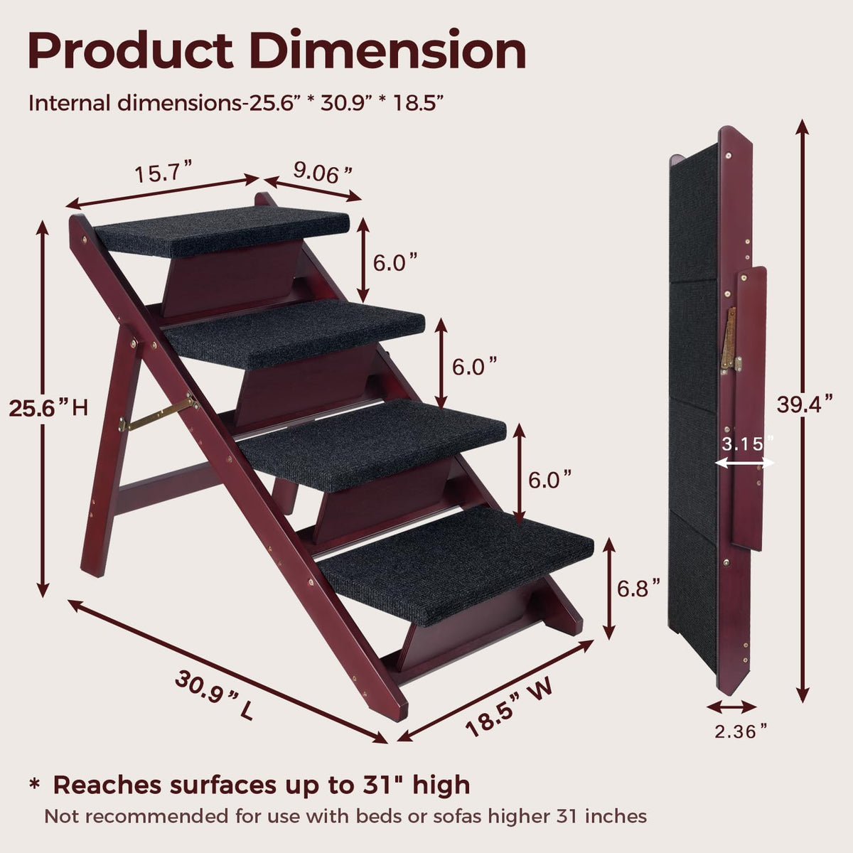 Foldable 4 Steps Wooden Dog Stairs V160810