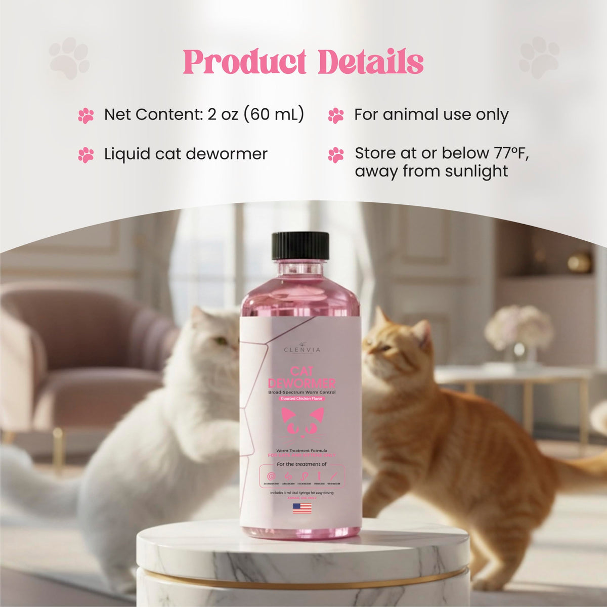 Chicken Flavor Liquid Cat Dewormer with Syringe 120ml R411199
