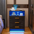 LED Nightstand with Wireless Charging Station, 3 Drawer Bedside Table M81673