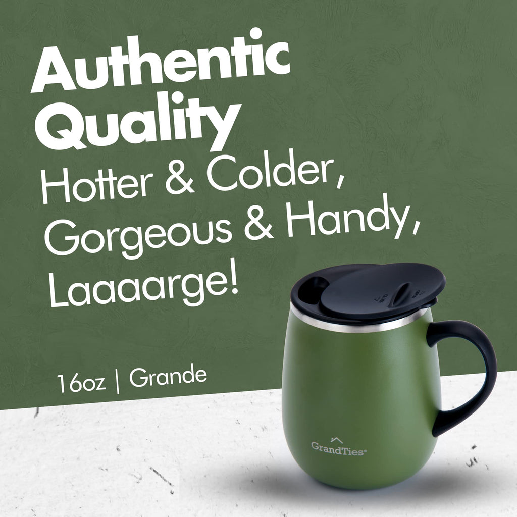 16 oz Insulated Stainless Steel Coffee Mug 2-Pack with Handle & Sliding Lid S232