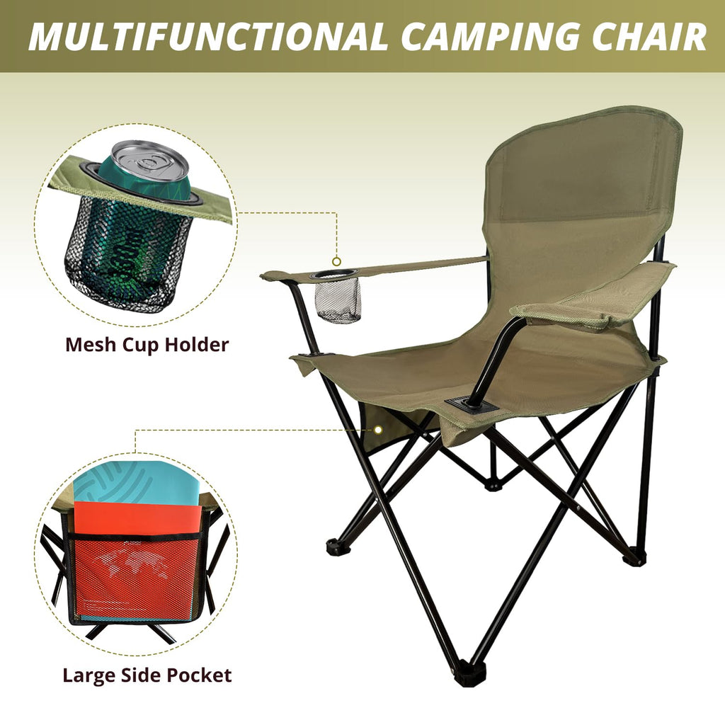 2 Pack Folding Camping Chairs with High Back, 300lbs Capacity, Green D324