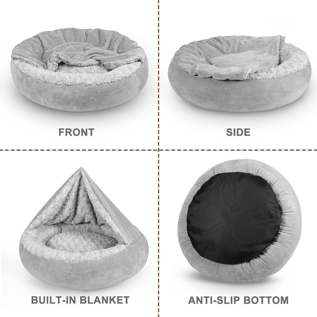 Hooded Blanket Donut Round Dog Bed 23 inch F32031
