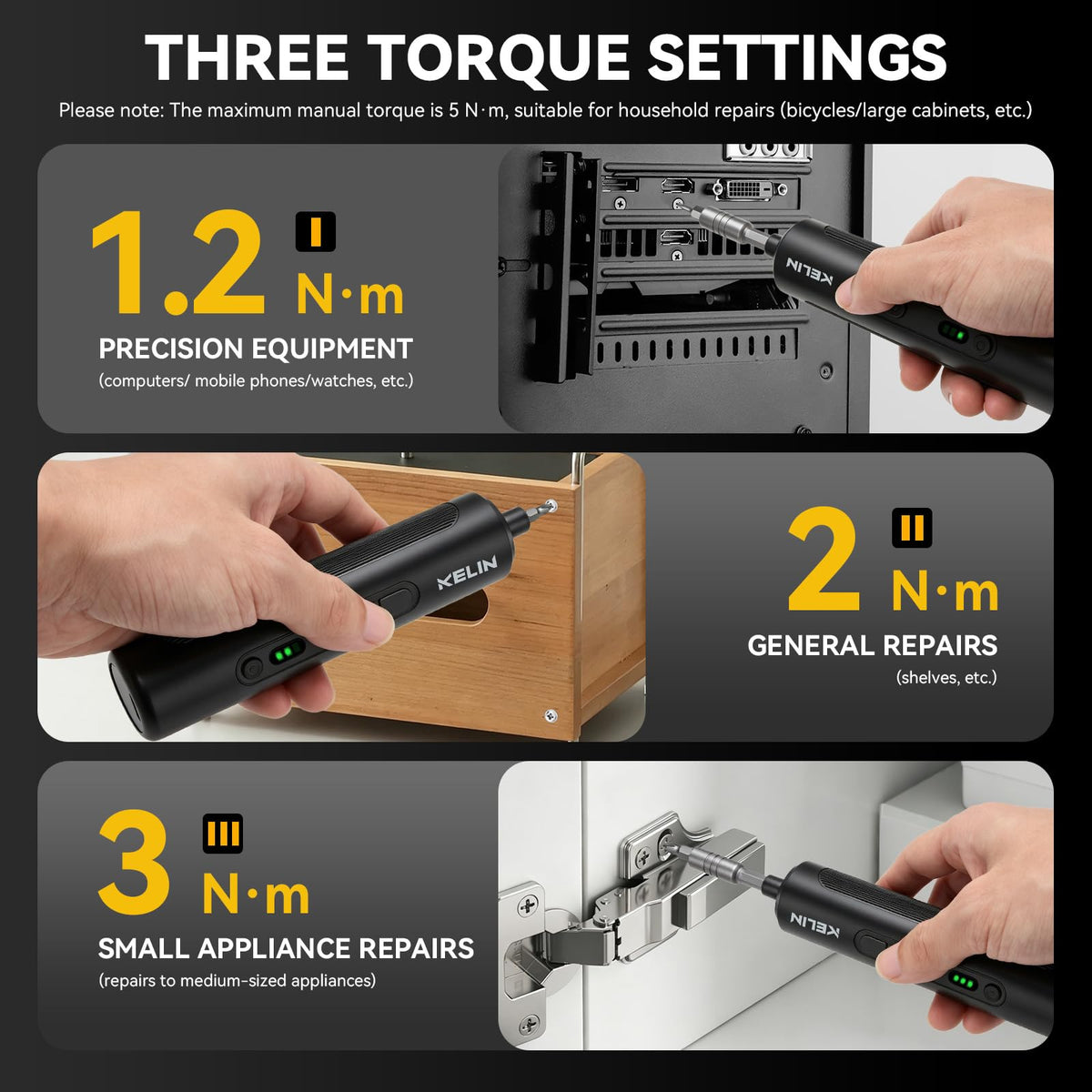 Electric Screwdriver Set 3 Torque Levels S2 Steel Bits N809420
