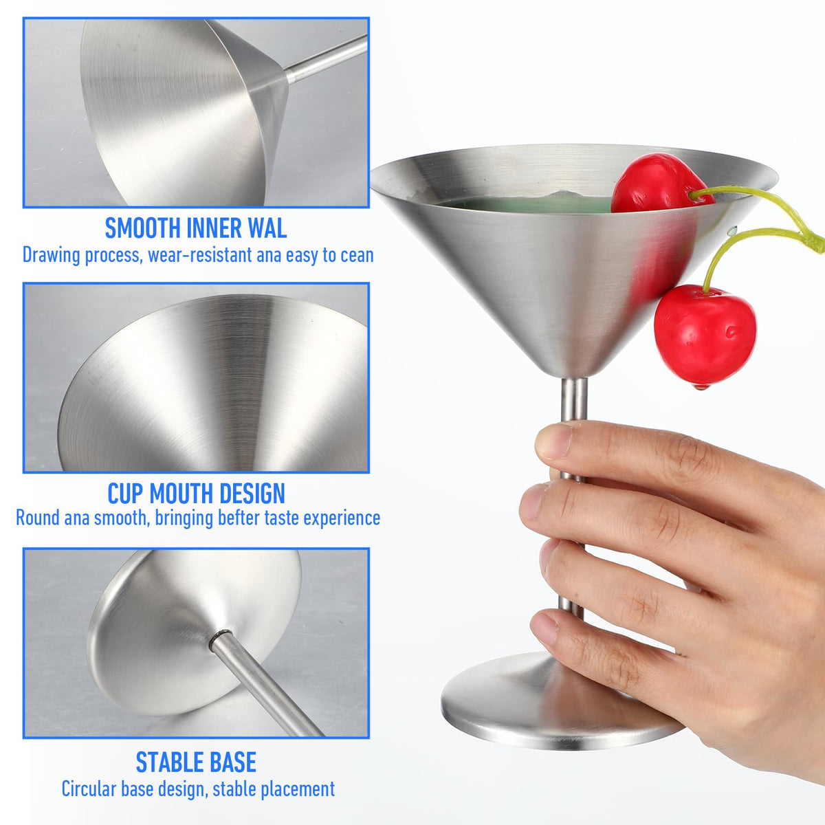 4-Pack Stainless Steel Martini Glasses 8.5oz D630