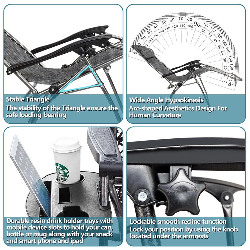 Zero Gravity Chair Set of 2 with Pillow and Cup Holder Q21711