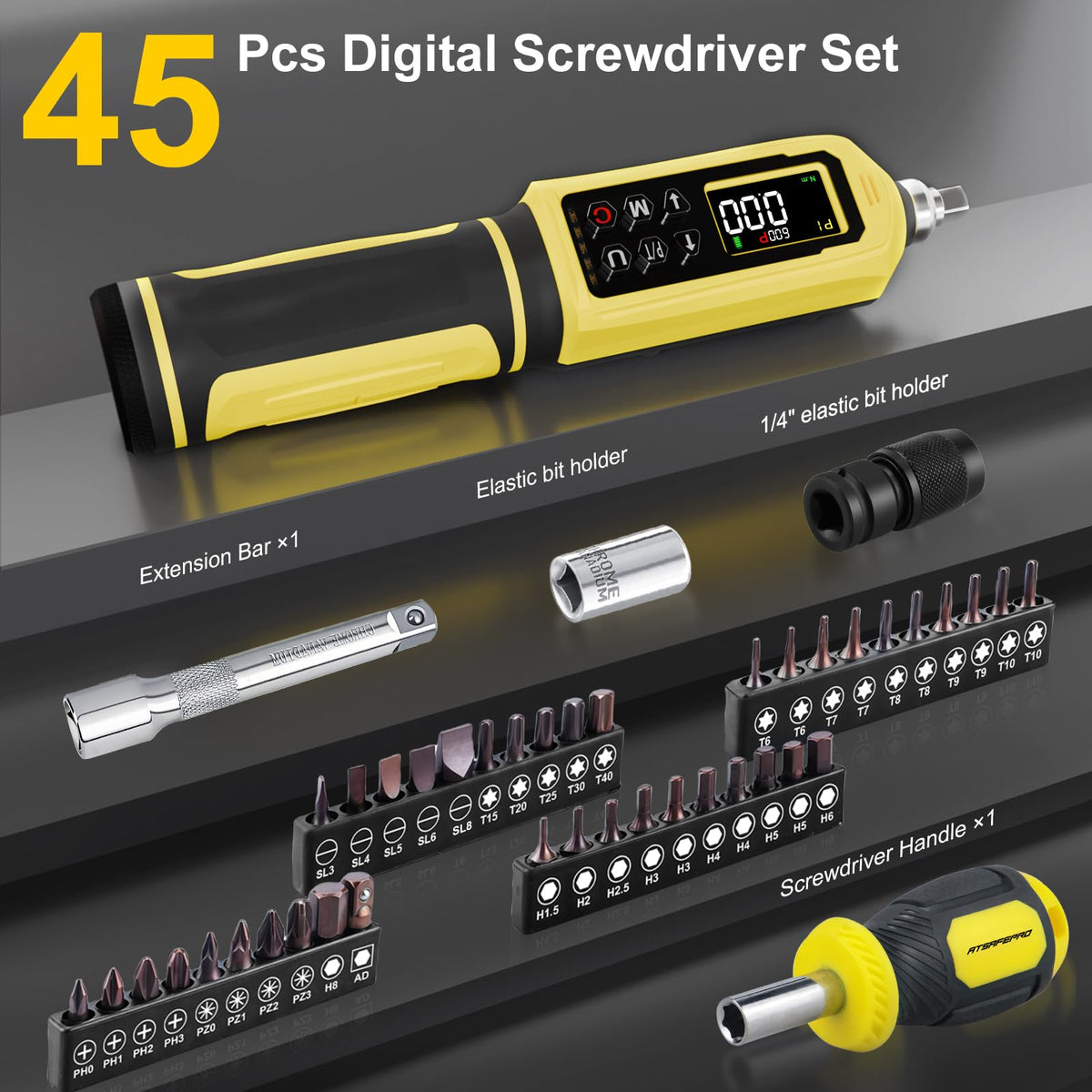 Digital Torque Screwdriver Set, 45 PCS 1/4" with Buzzer I782675