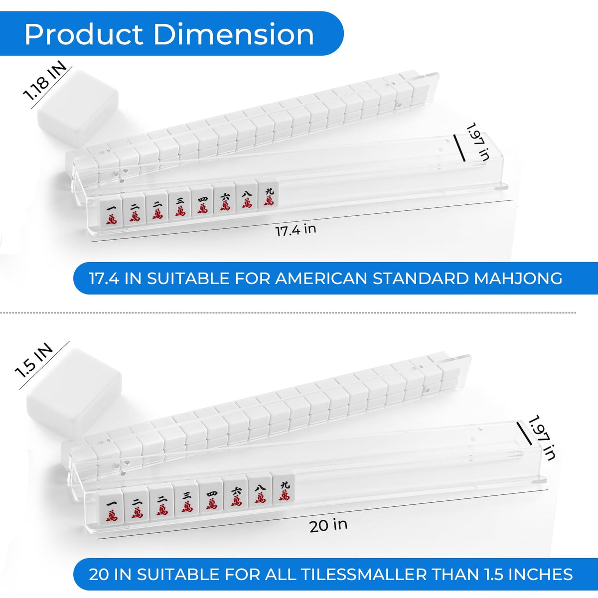 Clear 20-Inch Acrylic Mahjong Racks with Magnetic Pushers, Set of 4 H998883