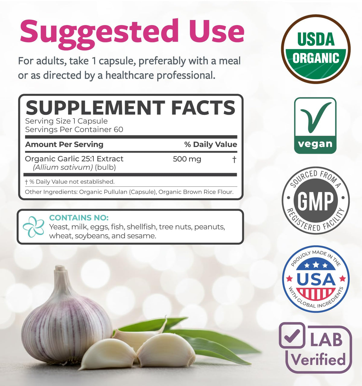 USDA Organic Odorless Garlic Capsules E100549