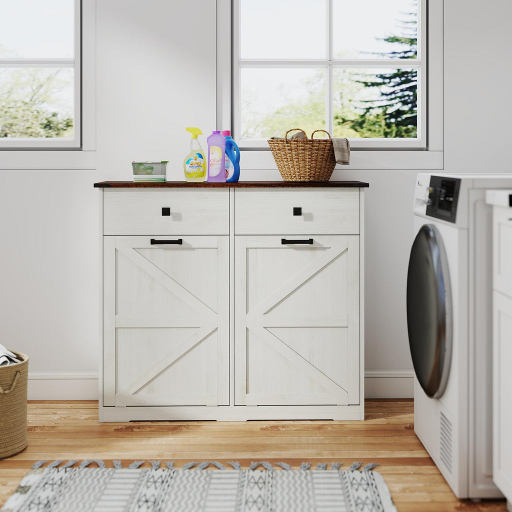 White 20 Gallon Wooden Tilt Out Trash Cabinet C27275