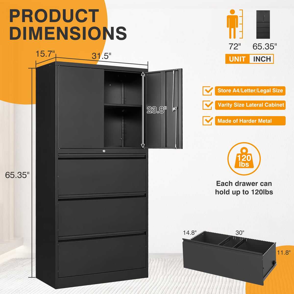 3 Drawer Metal Lockable File Cabinet P53422