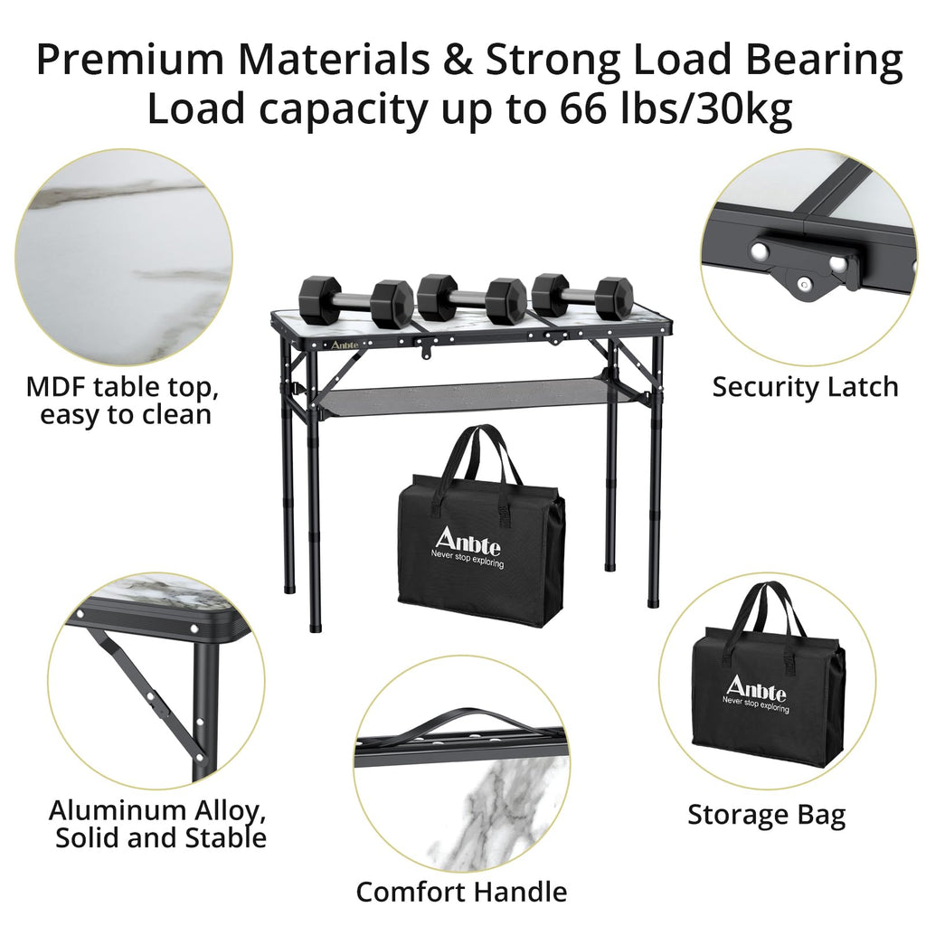 3ft Folding Camping Table, 3 Adjustable Height M277993