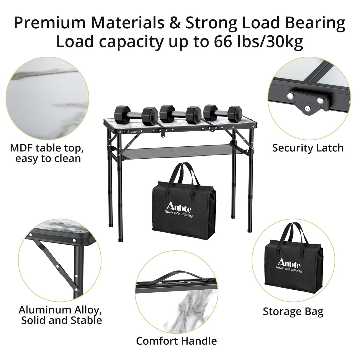 3ft Folding Camping Table, 3 Adjustable Height M277993
