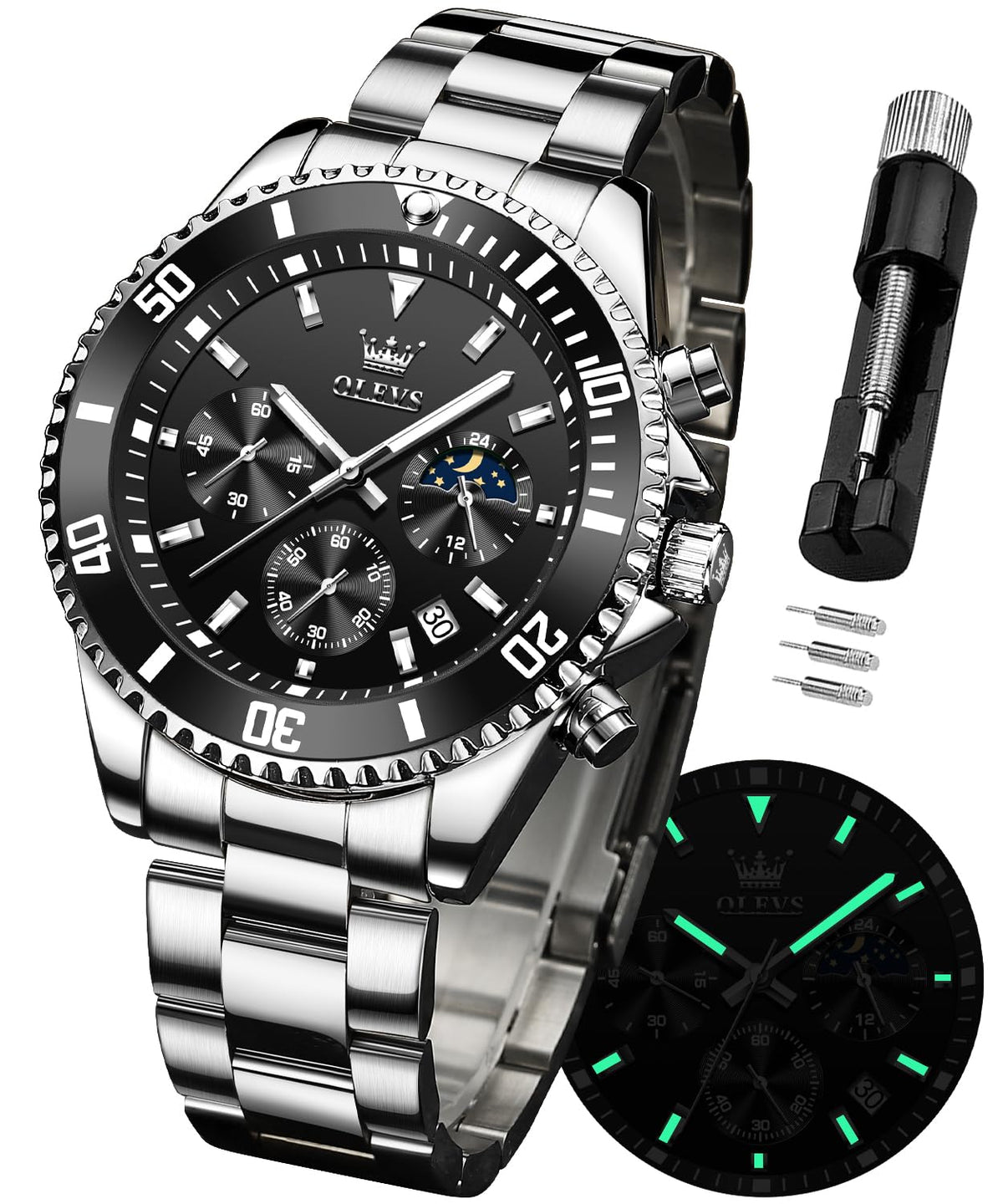 Stainless Steel Analog Quartz Chronograph Waterproof Luminous Watch J82777