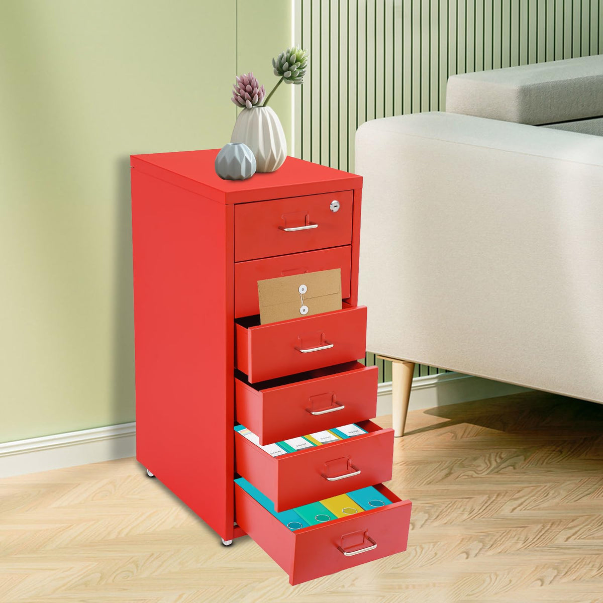 6 Drawer Metal Rolling File Cabinet with Lock Y35203