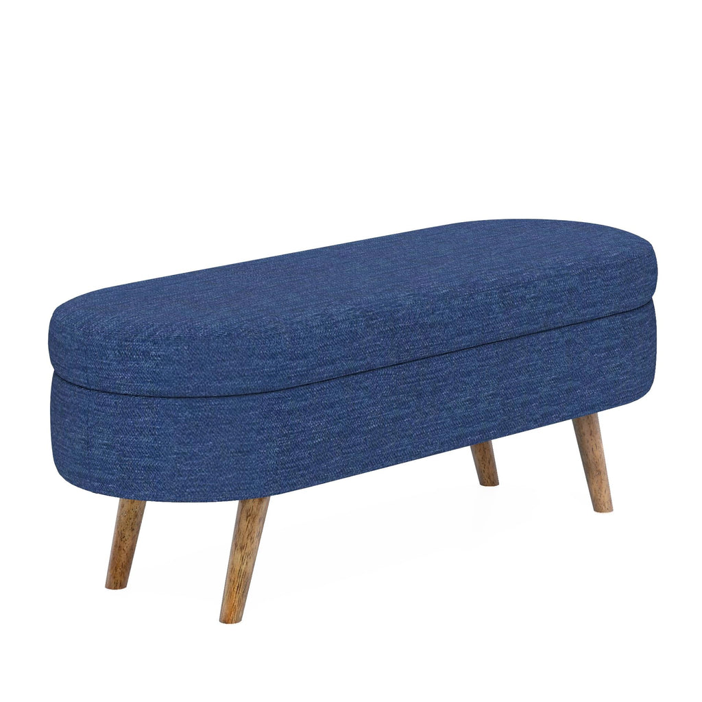 Oval Storage Bench with Rubber Wood Legs, Blue R90962