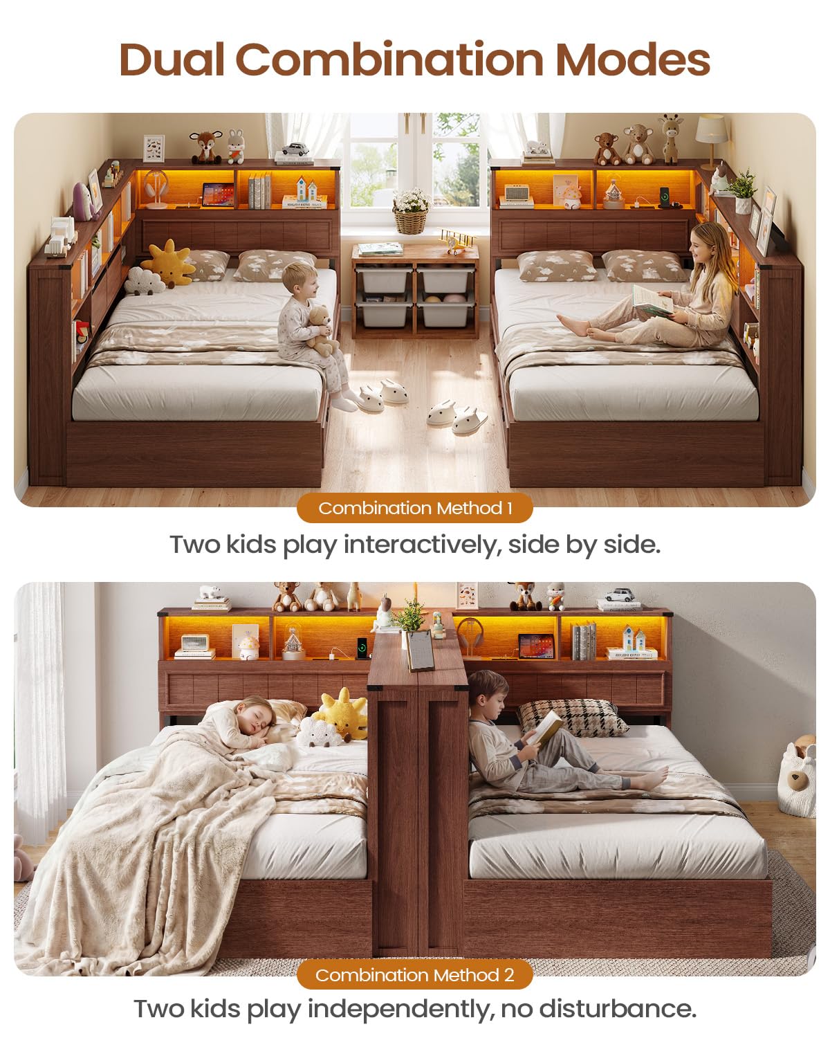 Twin Corner Bed Frame with Storage Drawers and Bookcase Y5513