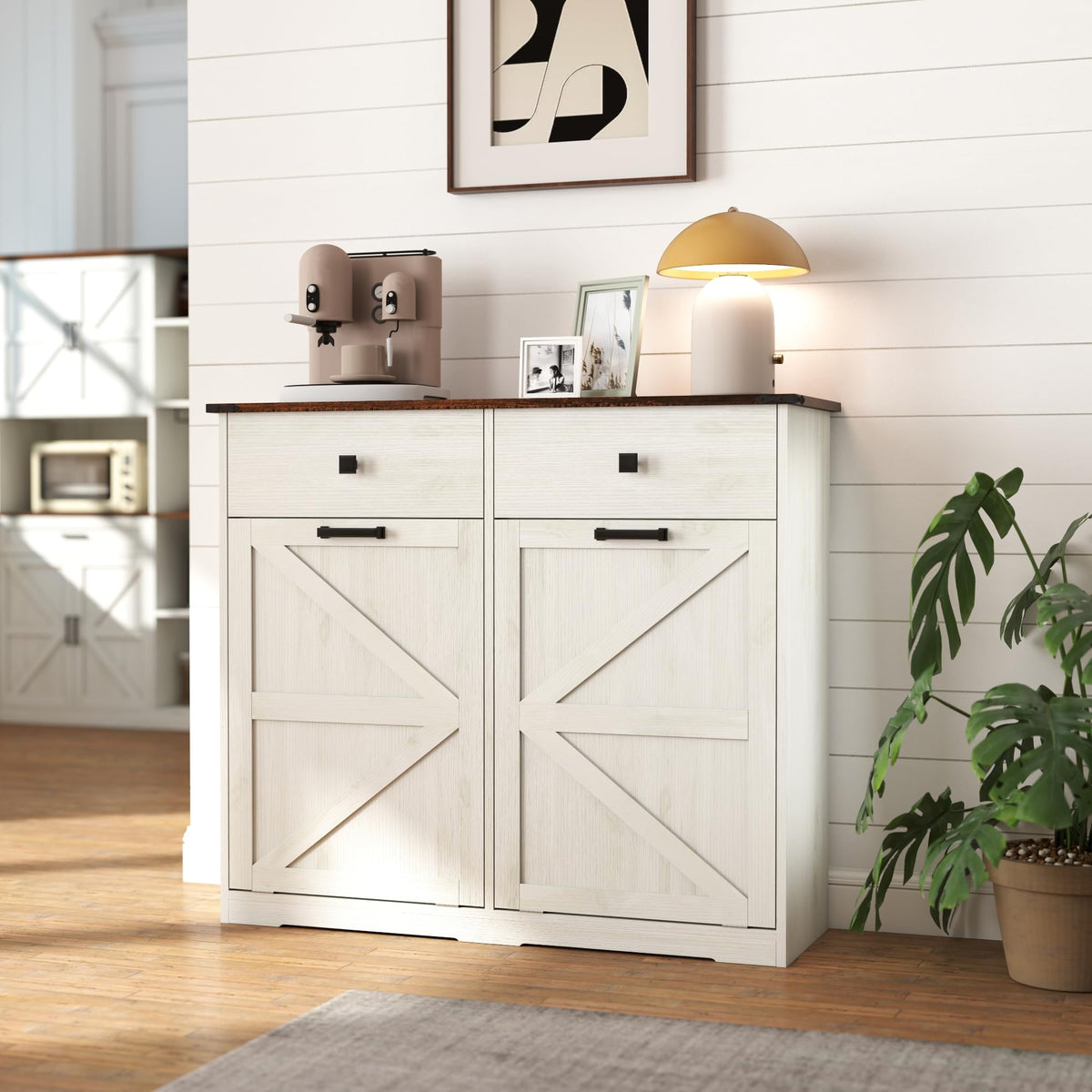 White 20 Gallon Wooden Tilt Out Trash Cabinet C27275