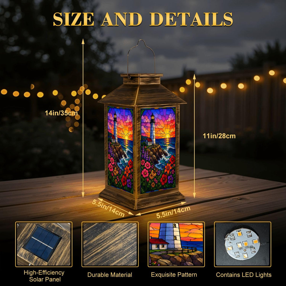 Waterproof Stained Glass Solar Lantern J177450