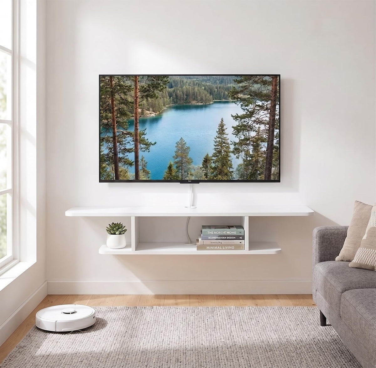 White Floating Wall Mounted TV Stand with Storage S3319