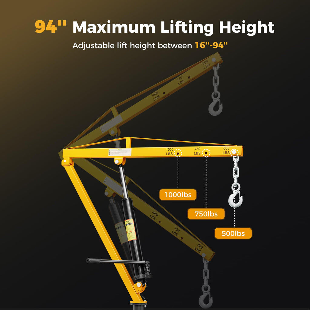 Truck Crane 1000 lb Hydraulic 360 Swivel Yellow G632655