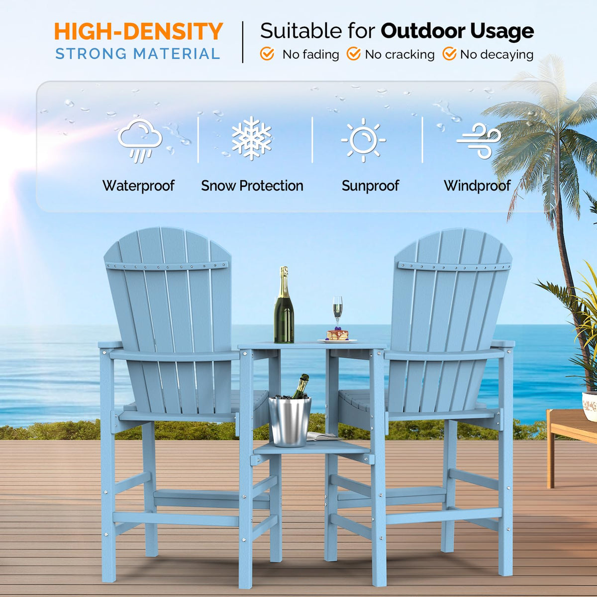 Blue Set of 2 Tall Adirondack Chairs with Dual Trays C569199