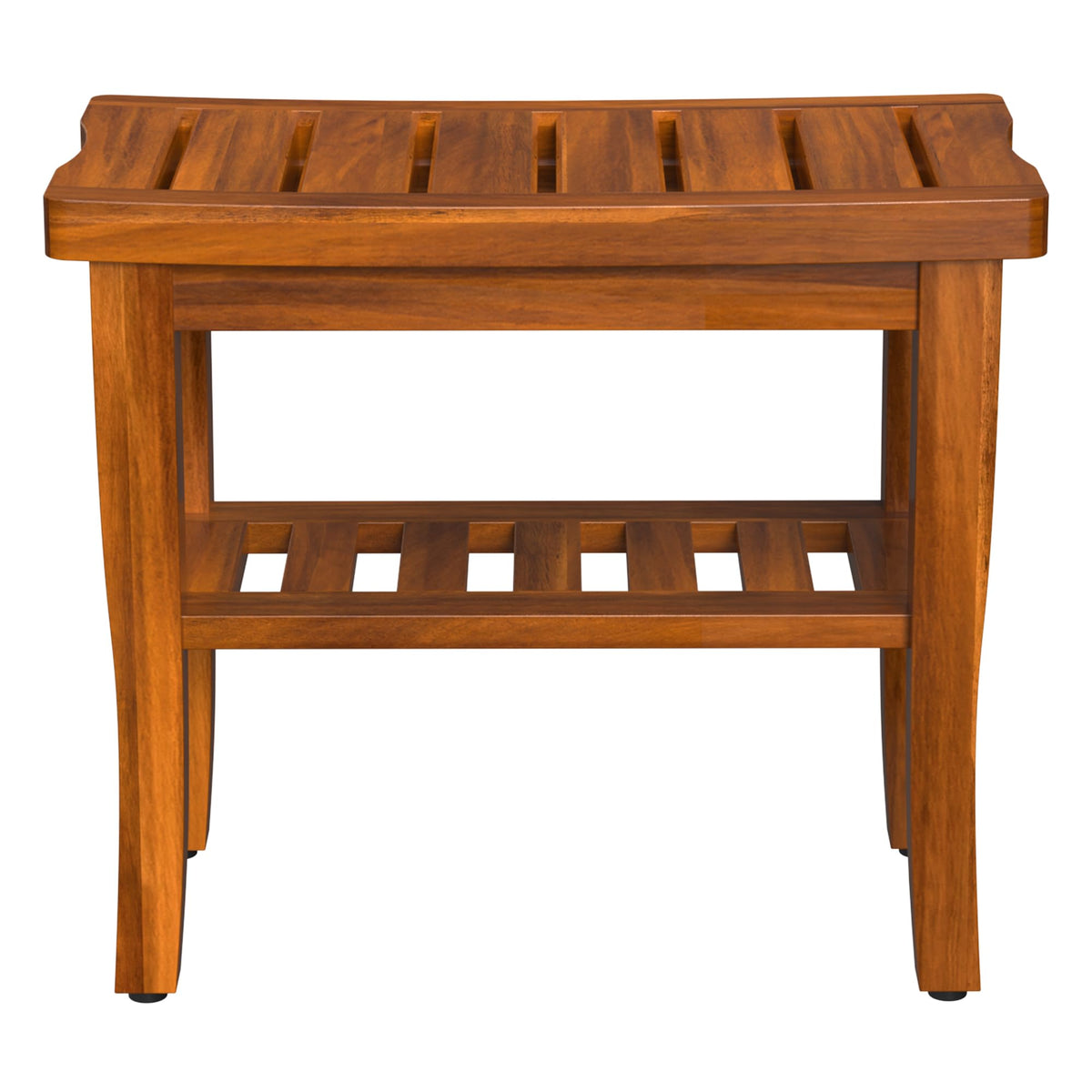 Teak Wood Shower Bench Stool with Storage Shelf O366666