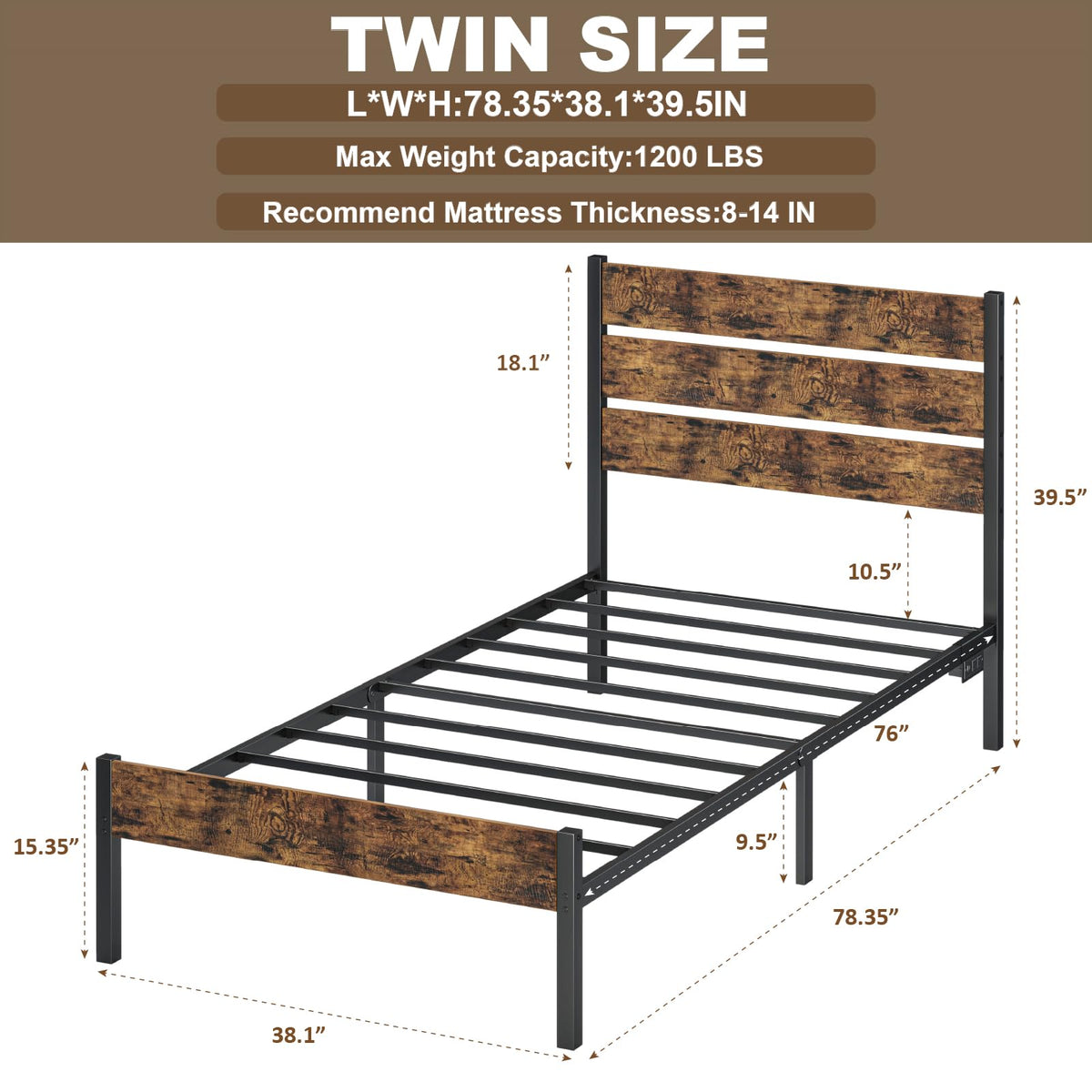 Twin Size Bed Frame with LED Light & Charging Station H213