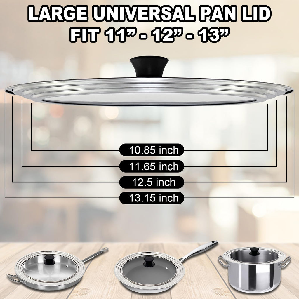 13 Inch Stainless Steel and Tempered Glass Pan Lid Z7103