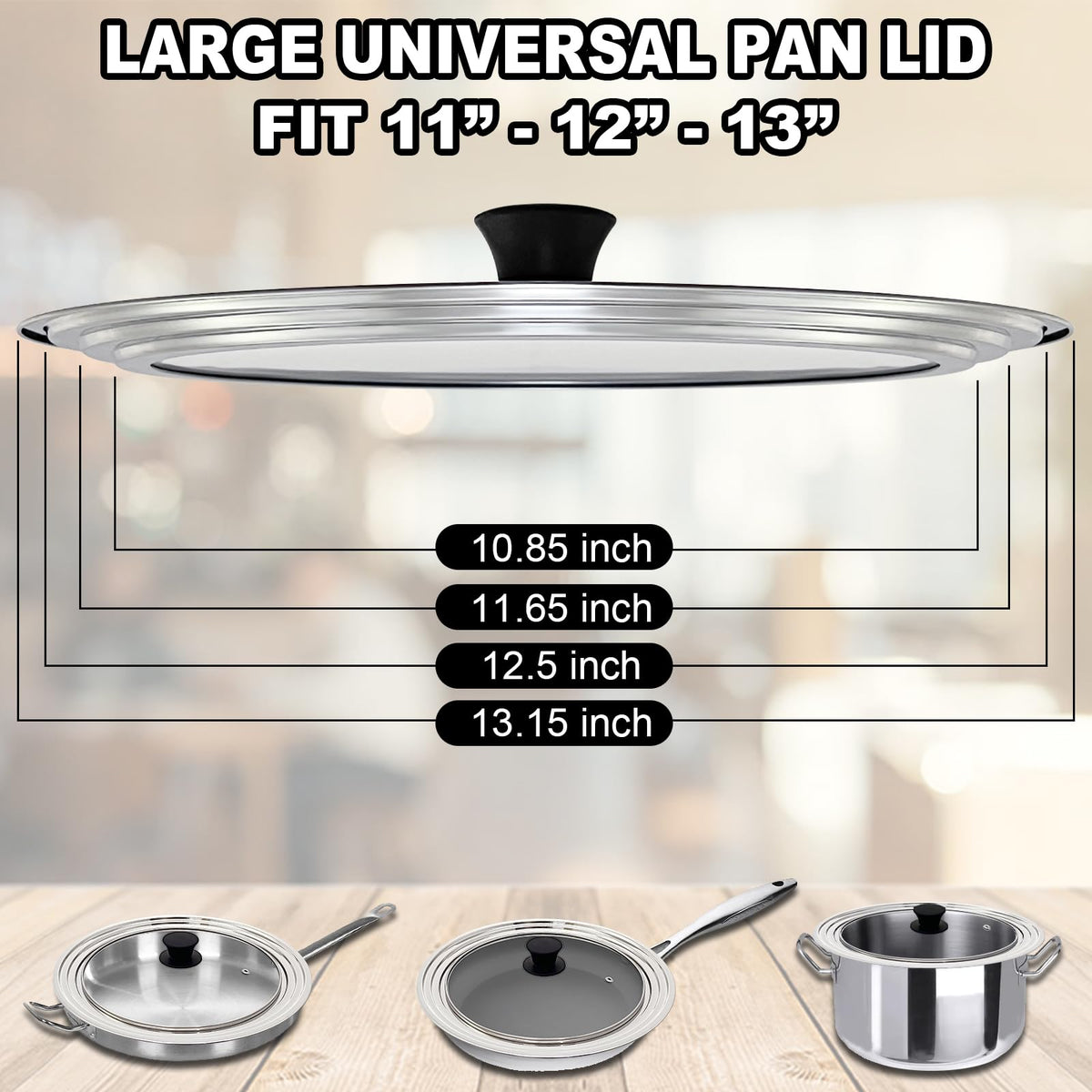 13 Inch Stainless Steel and Tempered Glass Pan Lid Z7103