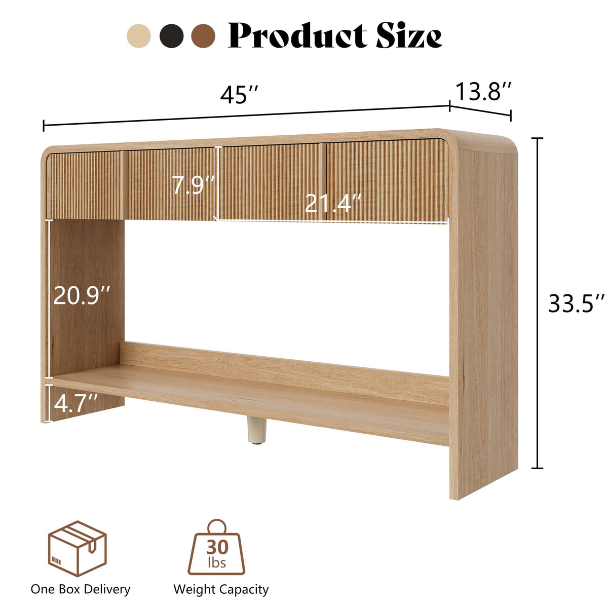 45" Fluted Console Table with 2 Drawers and Open Shelf V123497