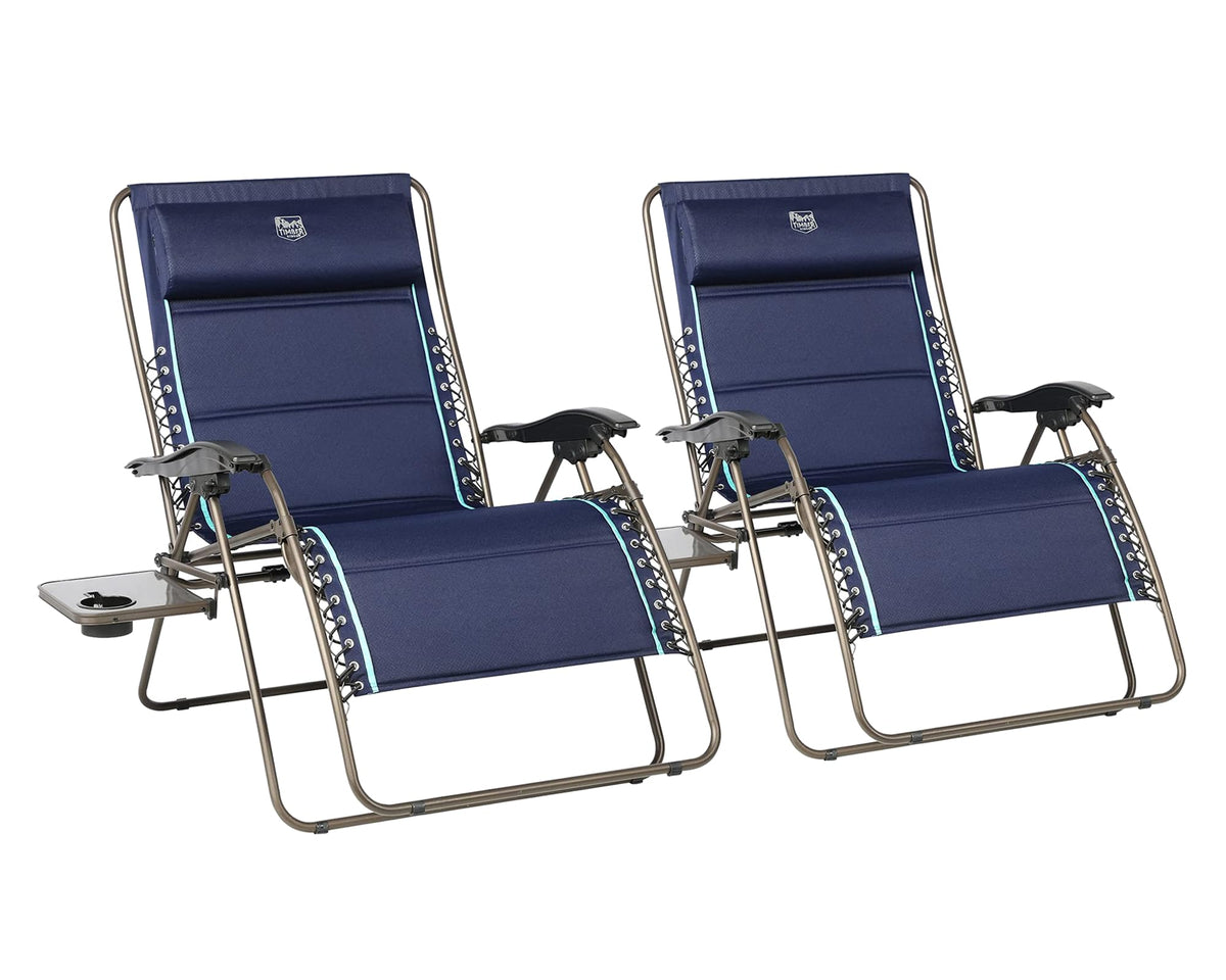 Oversized Zero Gravity Reclining Chair with Side Table, Blue 2 Pack E939