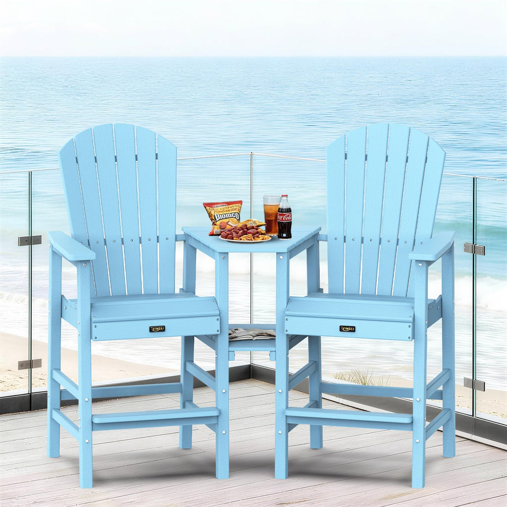 Blue Set of 2 Tall Adirondack Chairs with Dual Trays C569199