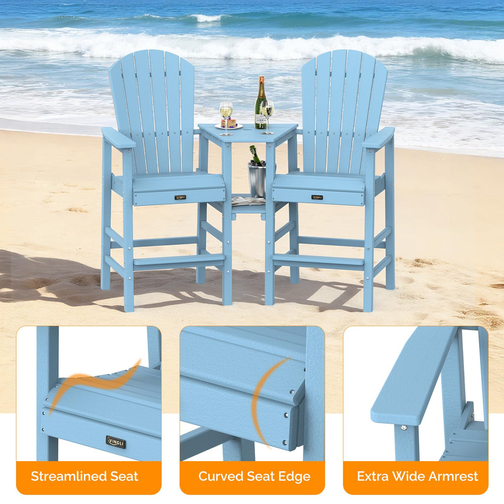 Blue Set of 2 Tall Adirondack Chairs with Dual Trays C569199