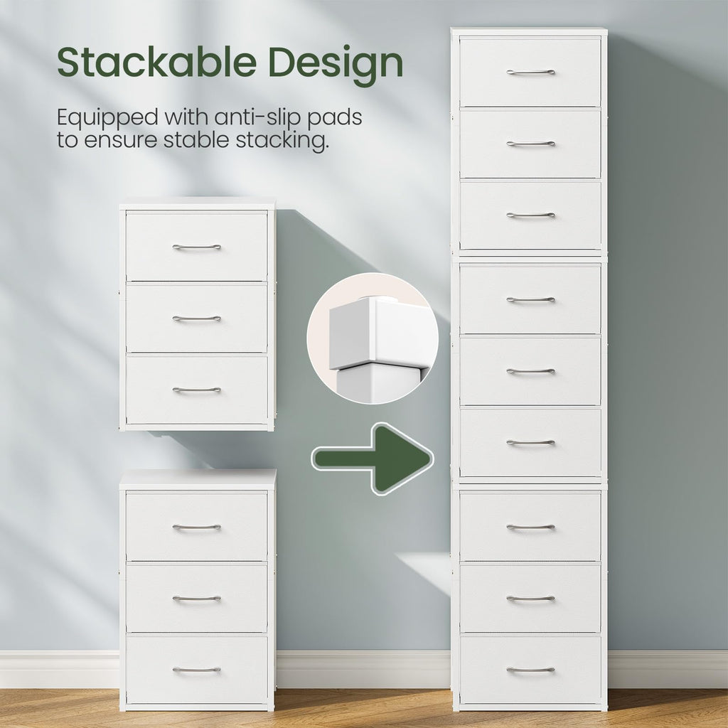 White 3 Drawer Fabric Storage Dresser with Wooden Top P5317