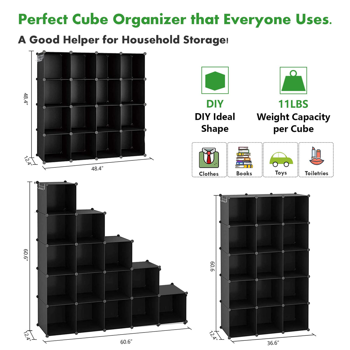 16 Cube Black Storage Organizer B544757