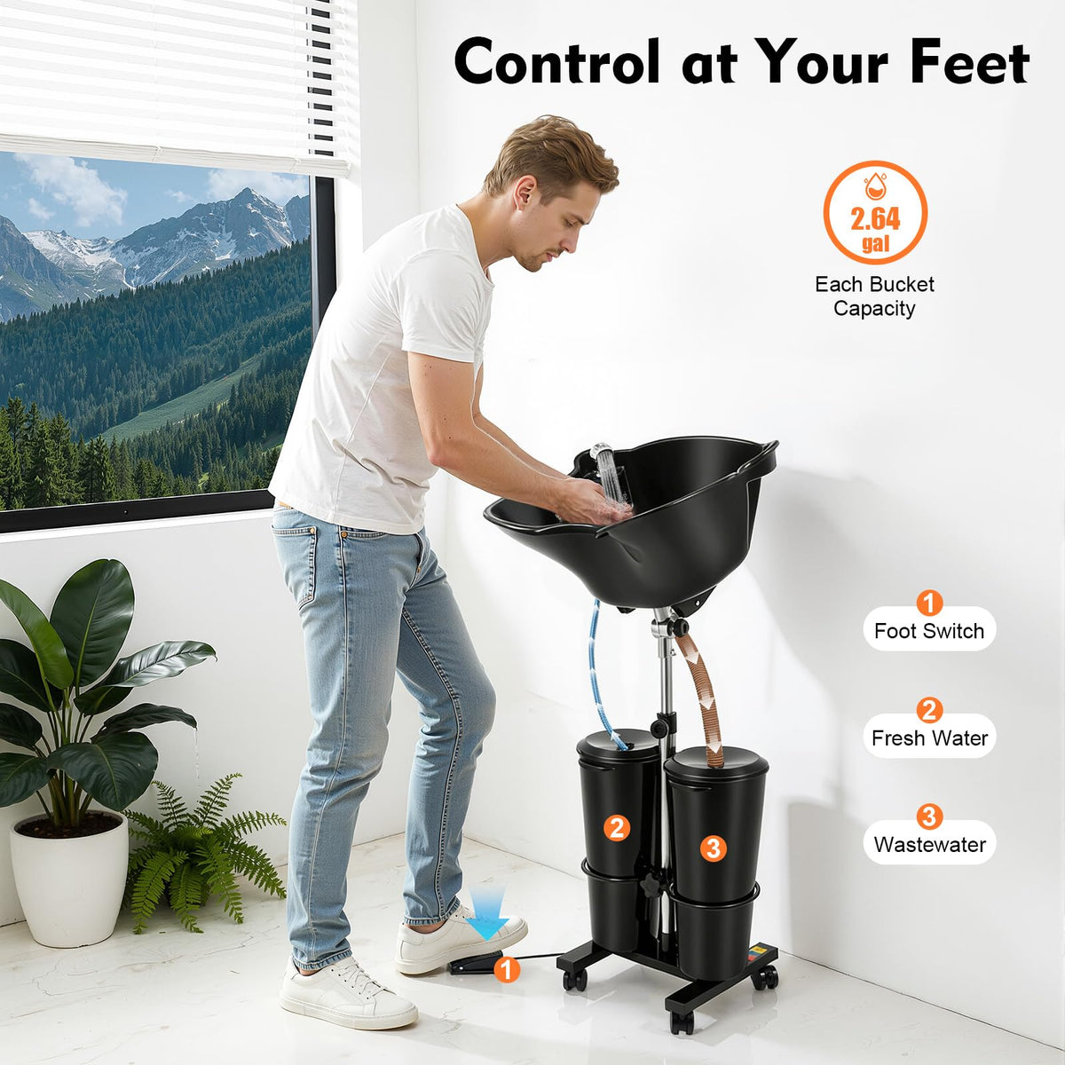 Portable Height Adjustable Shampoo Bowl with Electric Pump Q8284