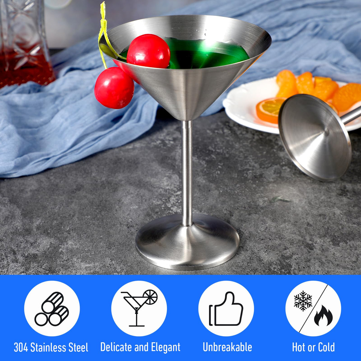4-Pack Stainless Steel Martini Glasses 8.5oz D630