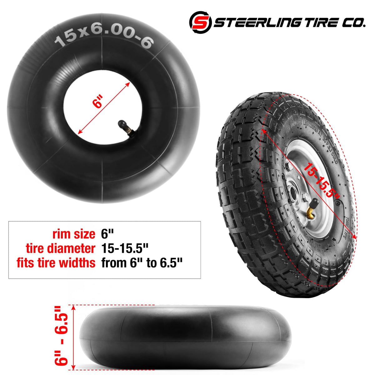 15x6.00-6" Inner Tubes, 2 Pack with TR-13 Straight Valve Stem Y896592