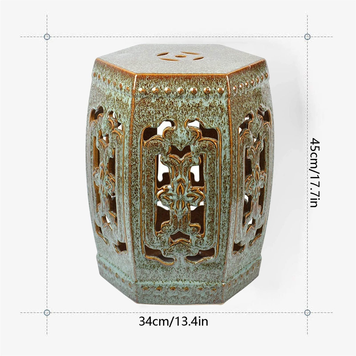 Ceramic Garden Stool Hexagonal Hollow Porcelain Drum Stool X98132