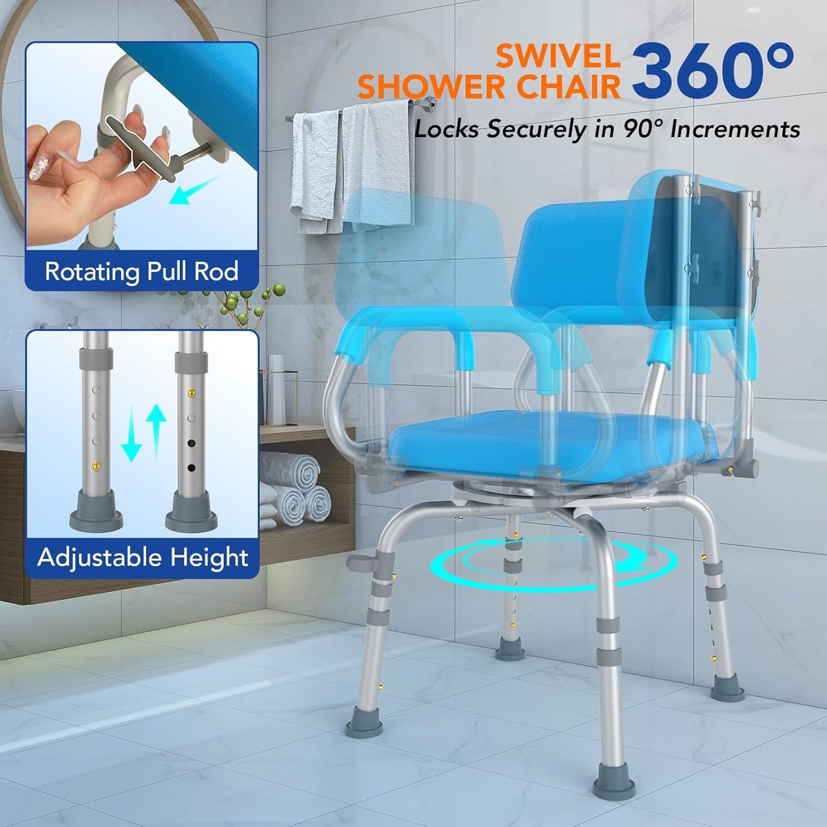 Swivel Shower Chair with Arms and Back O9781