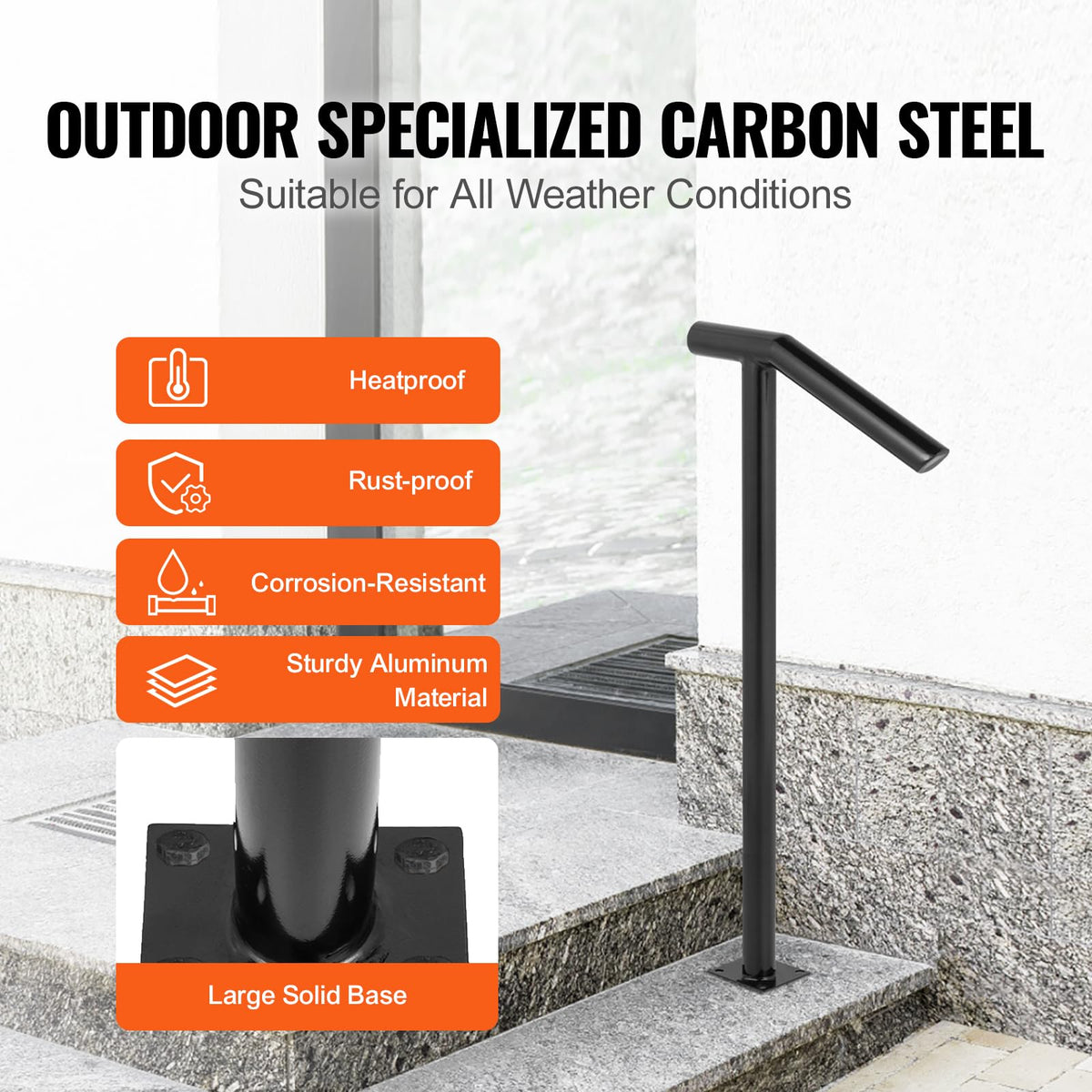 Black Steel Railing 330LBS Capacity Metal Handrails I52151