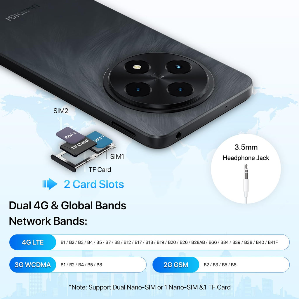 Android 14 6.9" HD+ 120Hz Octa-core 16GB +256GB 6000mAh 50MP Triple Camera Dual 4G LTE NFC Black Smartphone L45411