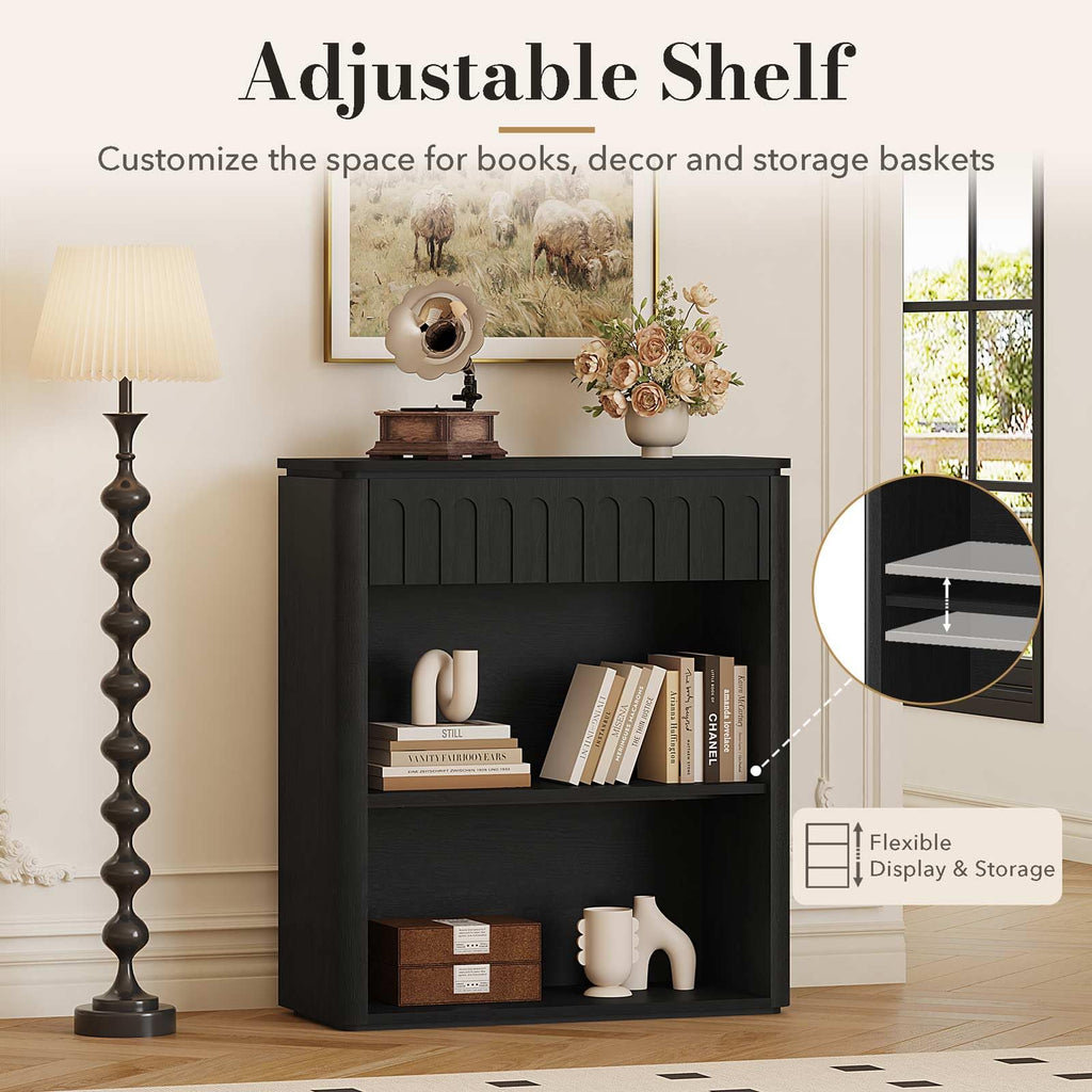 Black Wood Grain Console Table and 3 Tier Bookshelf Set H2692