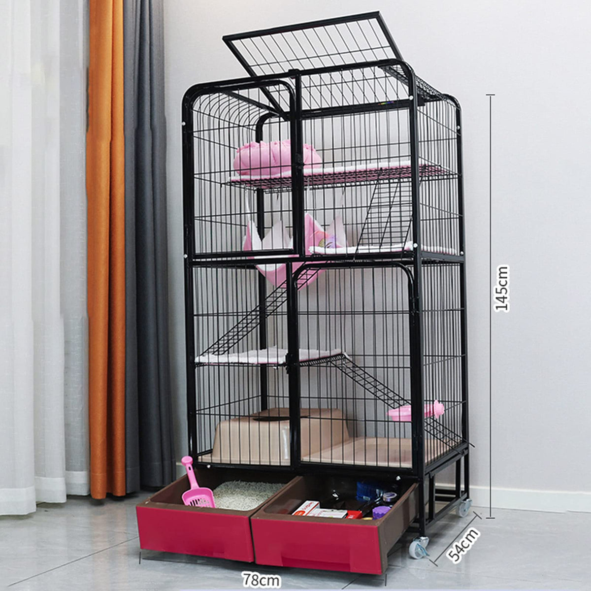Black Four Layer Metal Cat Cage Dog Crate A311