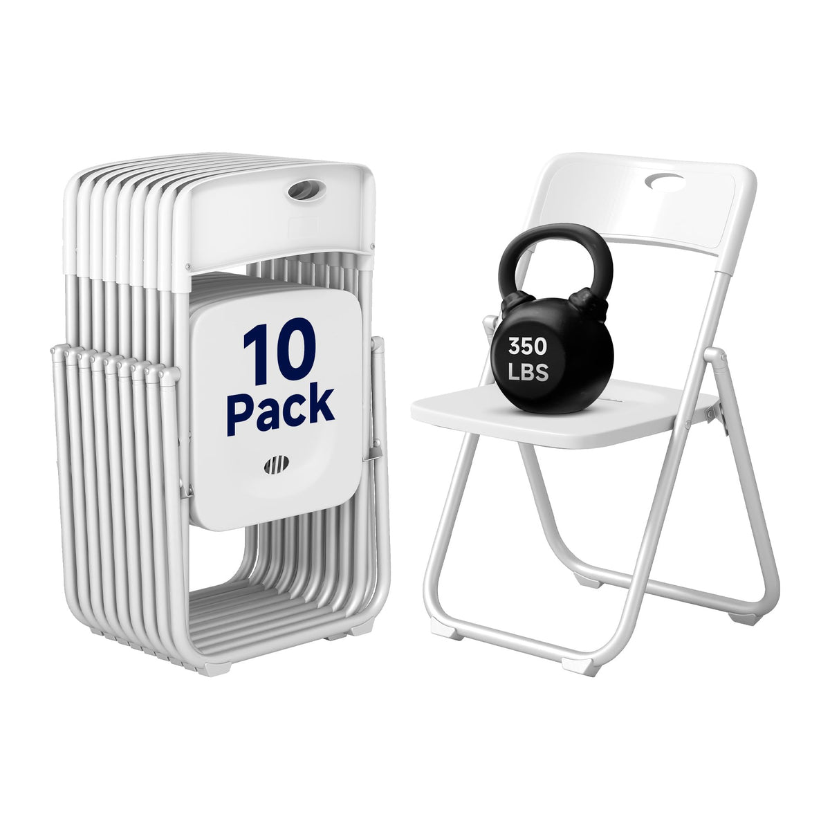White Plastic Folding Chairs, 10 Pack E873