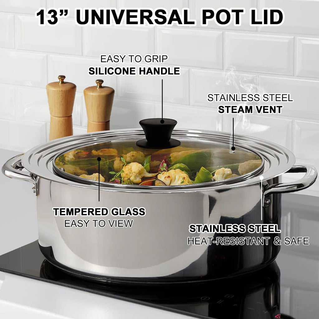 13 Inch Stainless Steel and Tempered Glass Pan Lid Z7103